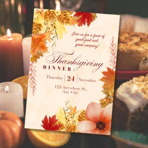 Thanksgiving Dinner Einladung, Thanksgiving Einladung bearbeitbare Vorlage, Thanksgiving einladen, Thanksgiving Einladung, Thanksgiving Abendessen