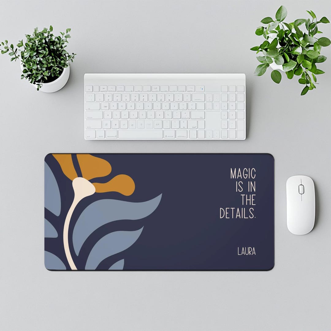 Custom Floral Desk Mat, Personalized Boho Name Desk Mat, Large Modern ...