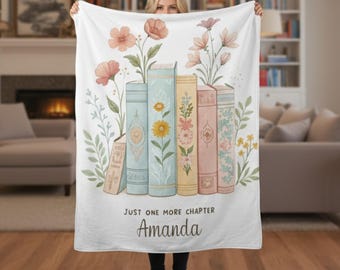 Personalized Book Lover Fleece Blanket, Floral Bookish Throw