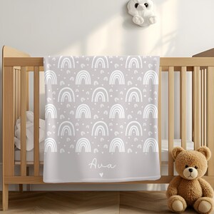 Personalized Cozy Rainbow Sherpa Blanket, Custom Name Soft Throw for Kids, Nursery Newborn Blanket, Baby Shower Gift, Baby Name Blanket