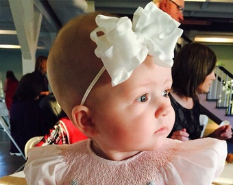 White Ruffle Bow on Skinny Stretch Headband