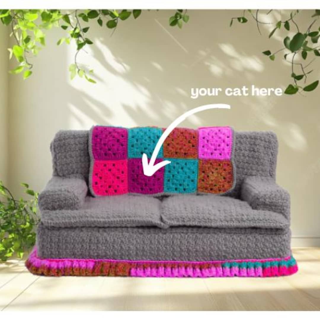 Crochet Cat Small Animal Couch Pattern instant Downloadable PDF Customize Your Own Colors
