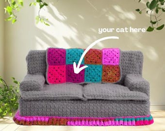 Patrón de sofá pequeño de animales con forma de gato a crochet (PDF descargable al instante) Personaliza tus propios colores