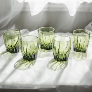 Set of 5 Anchor Hocking &quot;Central Park&quot; Ivy Green Swirl Lowball Tumblers