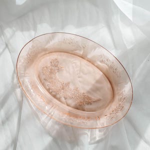 Vintage Federal Glass Sharon Cabbage Rose Pink Oval Platter, Depression Glass Floral Serving Dish, Cottagecore Table Decor