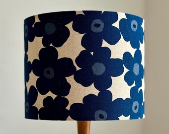 Handmade Scandinavian style flower Lampshade in dark blue. Table light, Ceiling light, room accent. Canvas cotton.
