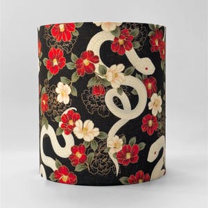 Japanese White Snake Lampshade | Benzaiten Symbolism | Handmade with Imported Fabric from Japan