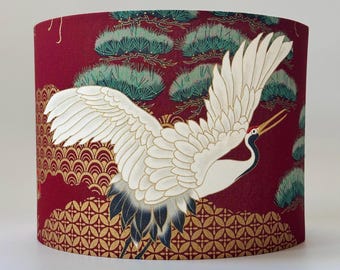 Japanese Crane and Dragon Lampshade: Kimono Design Table Lamp