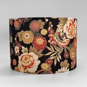 Japanese Floral Lampshade: Kimono Fabric Drum Shade, Oriental Decor