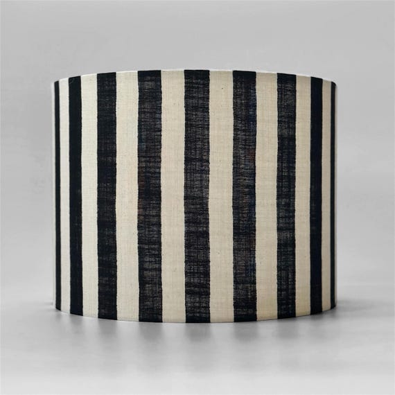 Black and White Striped Lampshade – Japanese Cotton Linen Look – Modern Minimalist Light Shade – Handmade Lighting – Neutral Home Decor