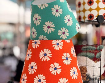 Japanese Daisy Flower Cotton Canvas Lampshade – Empire Shape, Handmade in the UK, Orange or Green Flower Design