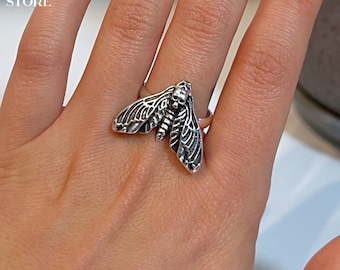 Skeleton Moth Ring: Gothic Skull Biker Ring, Occult Jewelry
