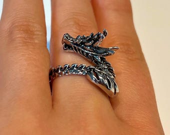 Gothic Dragon Ring: Adjustable Biker Punk Jewelry