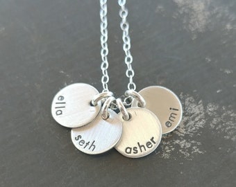 Tiny Name Necklace, Initial Necklace, Push Present, Personalized Necklaces for Moms, Hand Stamped Sterling Silver Necklace