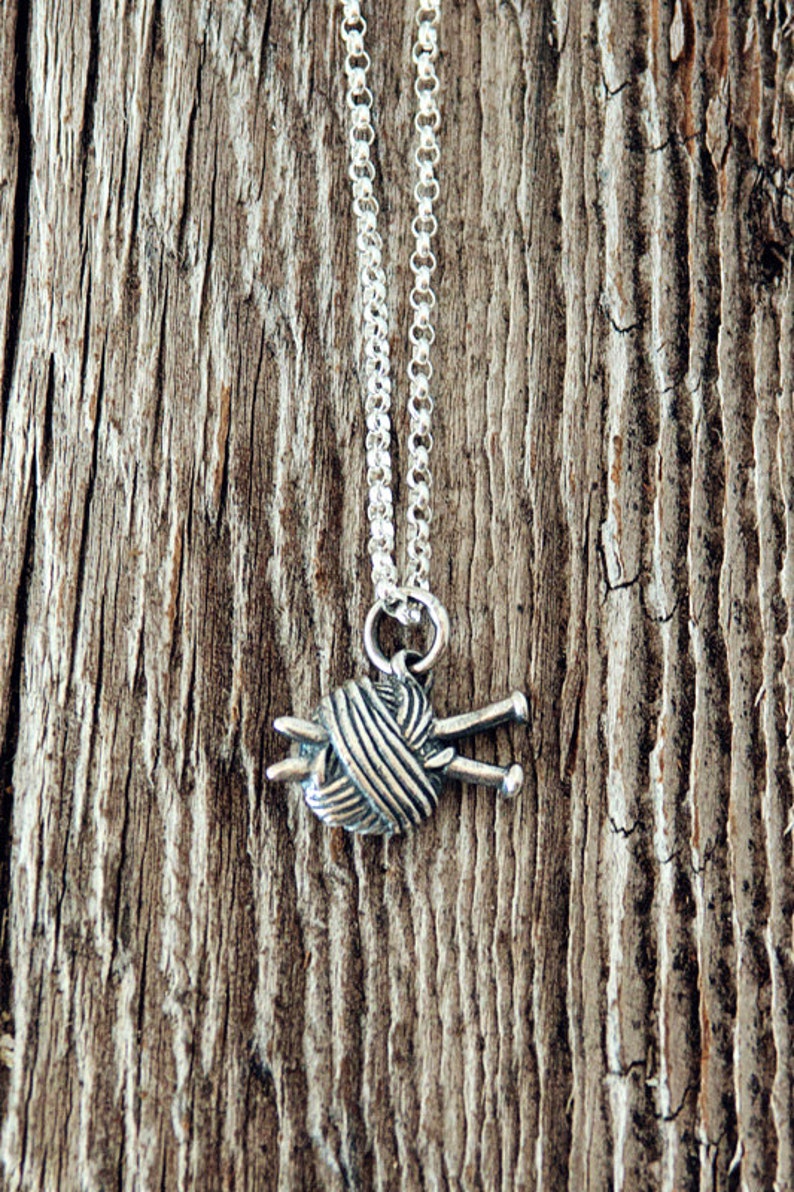 Ball of Yarn Charm Necklace Yarn and Needles Charm Sterling Etsy