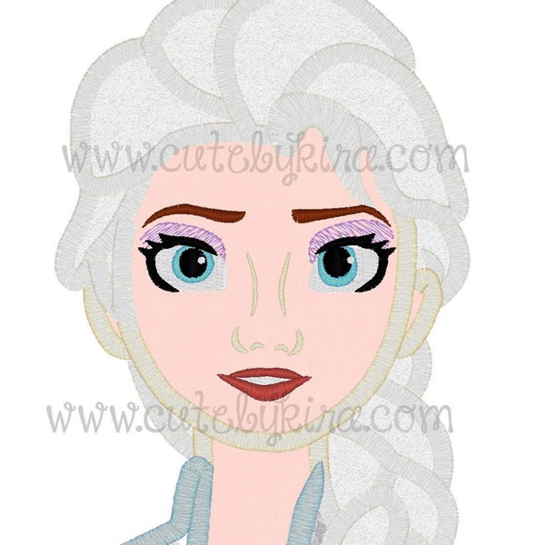 Frozen 2 Elsa Blue Bust Applique Machine Embroidery Design (DIGITAL ITEM)