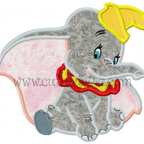 Dumbo Flying Elephant Applique Embroidery Design