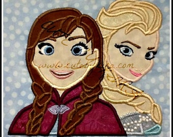 Frozen Cold Sisters Elsa and Anna Applique Machine Embroidery Design (DIGITAL ITEM)