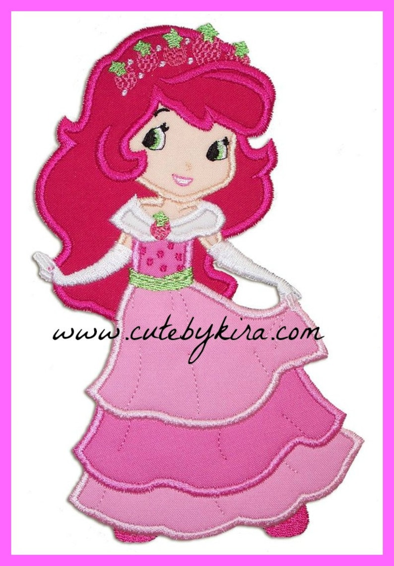 Strawberry Girl Princess Applique Embroidery Design image 1