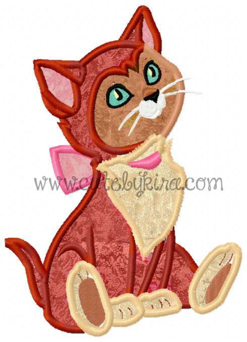 Curious Cat Applique Machine Embroidery Design DIGITAL ITEM image 1