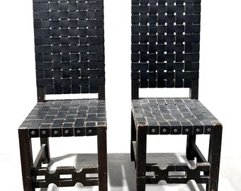 Pair of Late 19th Century Renaissance Revival Black Leather Chairs
