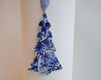 Renate - Blue Delft Christmas tree - handpainted  porcelain heirloom  ornament- Dutch Delft Blue - Original - Holland - Dutch Gift