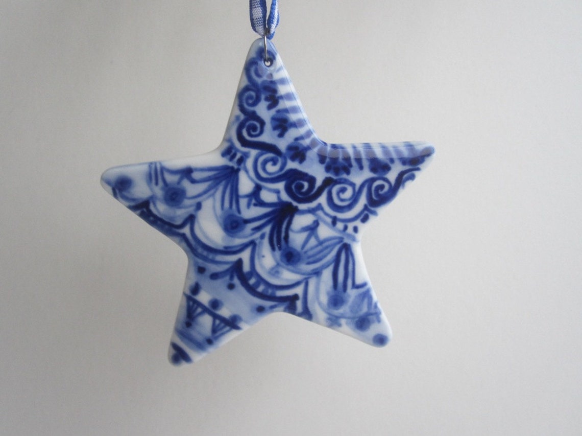 Delft Star Christmas Tree Ornament Hand painted Blue and Etsy