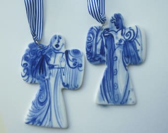 Blue Angel - Ornament - Hand painted blue and white Delftware porcelain