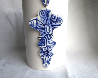 Finial Hand painted porcelain ornament /wall hanging/Christmas tree  decoration- Blue and white Dutch Delft