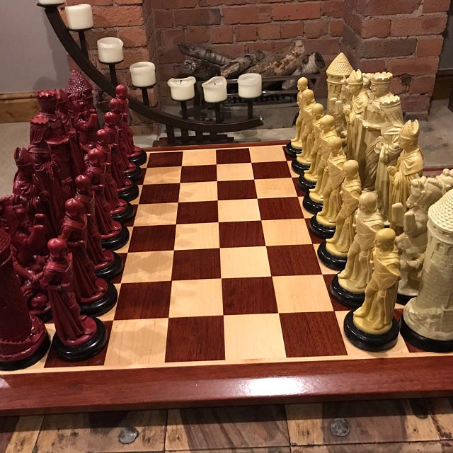 MEDIEVAL CHESS SET 9 King Arthur Handmadeantiqued Ivory 