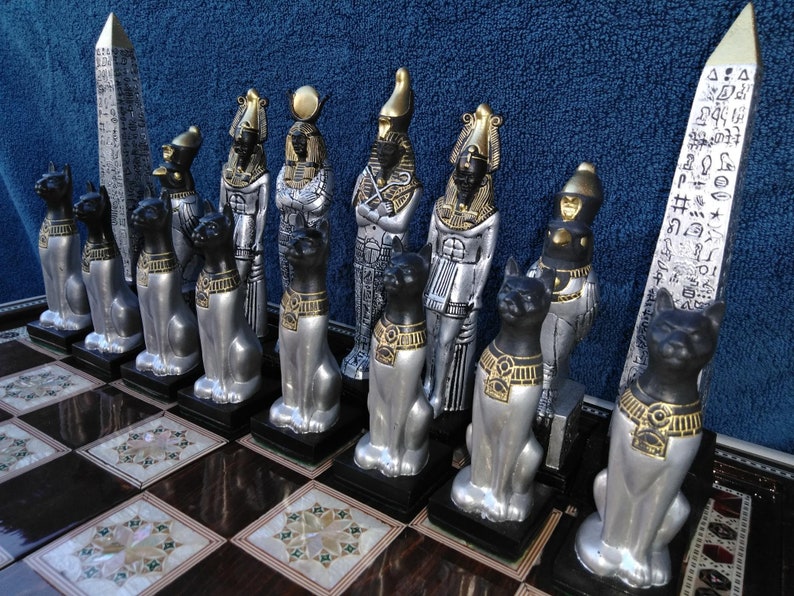 EGYPTIAN CHESS SET 7.5 King Copper & Silver look, Made 2 Order Only. No Stock. Check delivery date. Contact me 4 more info., image 6