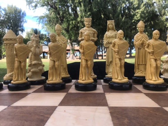 MEDIEVAL CHESS SET 9 King Arthur Handmade Plain Ebony &