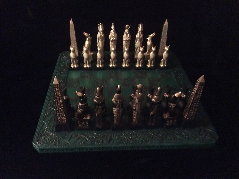 EGYPTIAN CHESS SET 7.5 King with Obelisk, Ebony & Gold look, Made 2 Order Only. No Stock. Check delivery date. Contact me 4 more info. image 4