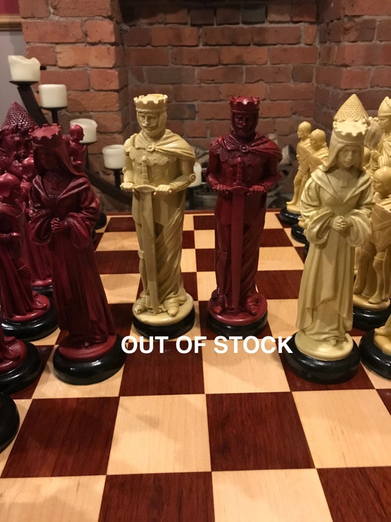 MEDIEVAL CHESS SET 9 King Arthur Handmadeantiqued Ivory 