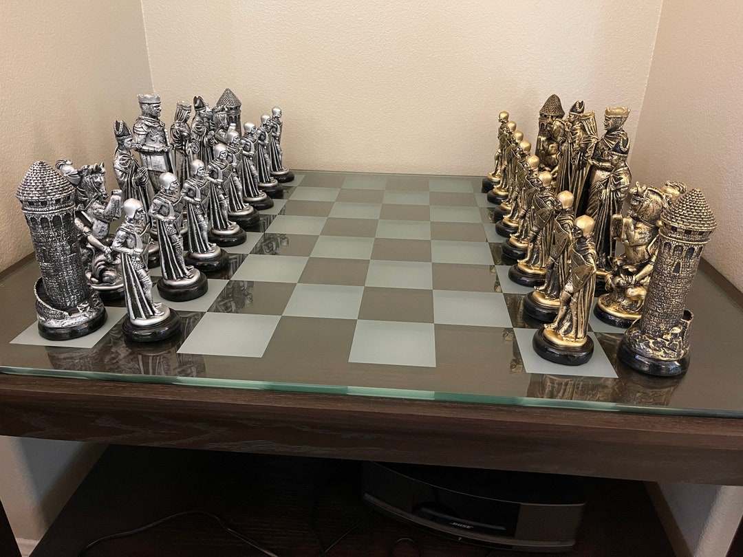 MEDIEVAL CHESS SET 9 King Arthurhandmade Antiqued Gold & 