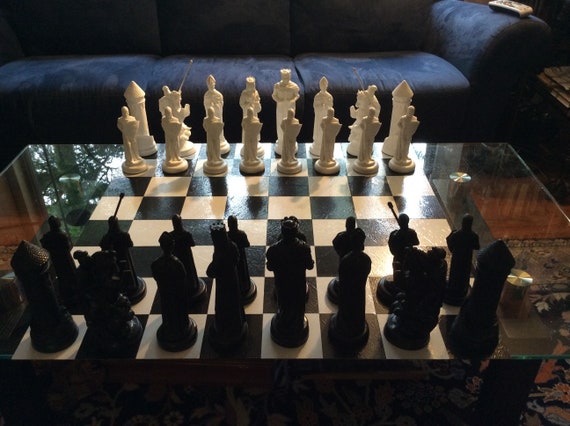 MEDIEVAL CHESS SET 9 King Arthur Handmade Plain Ebony & 