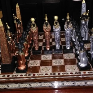 EGYPTIAN CHESS SET 7.5 King Copper & Silver look, Made 2 Order Only. No Stock. Check delivery date. Contact me 4 more info., image 1