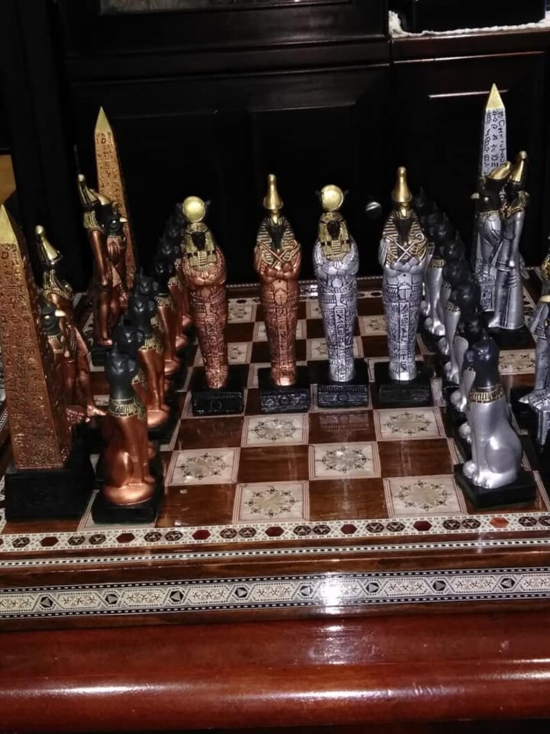 EGYPTIAN CHESS SET 7.5 King Copper & Silver look, Made 2 Order Only. No Stock. Check delivery date. Contact me 4 more info., image 1