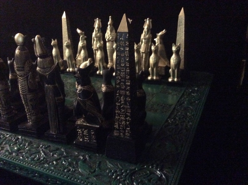 EGYPTIAN CHESS SET 7.5 King with Obelisk, Ebony & Gold look, Made 2 Order Only. No Stock. Check delivery date. Contact me 4 more info. image 3