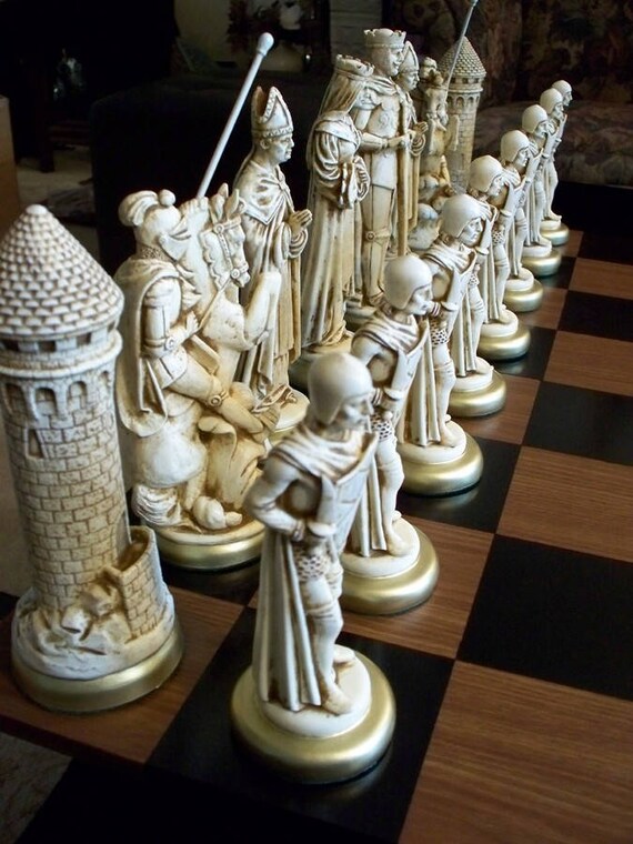 MEDIEVAL CHESS SET 9 King Arthurhandmade Antiqued Gold & 