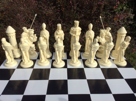 MEDIEVAL CHESS SET 9 King Arthur Handmade Plain Ebony & 