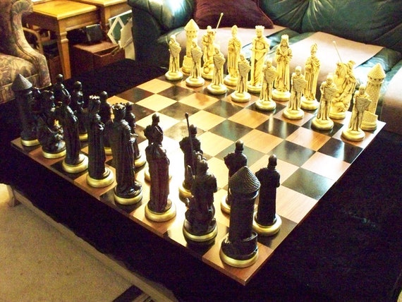 MEDIEVAL CHESS SET 9 King Arthurhandmade Antiqued Gold & 