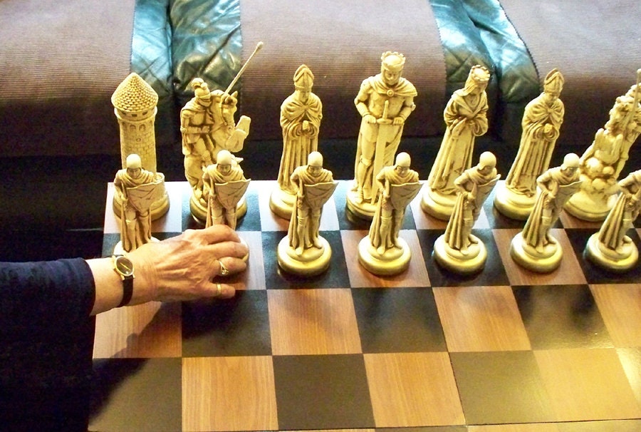 MEDIEVAL CHESS SET 2ft. King Arthur Handmade -   Medieval chess set,  Large chess set, Medieval chess