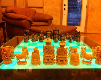 CHINESE CHESS SET ( 6.5” King ) Antiqued Ivory & Gold look, Made 2 Order Only. No Stock. Check delivery date. Contact me 4 more info.