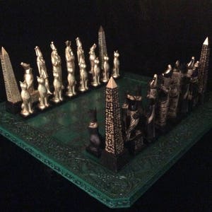 EGYPTIAN CHESS SET 7.5 King with Obelisk, Ebony & Gold look, Made 2 Order Only. No Stock. Check delivery date. Contact me 4 more info. image 2