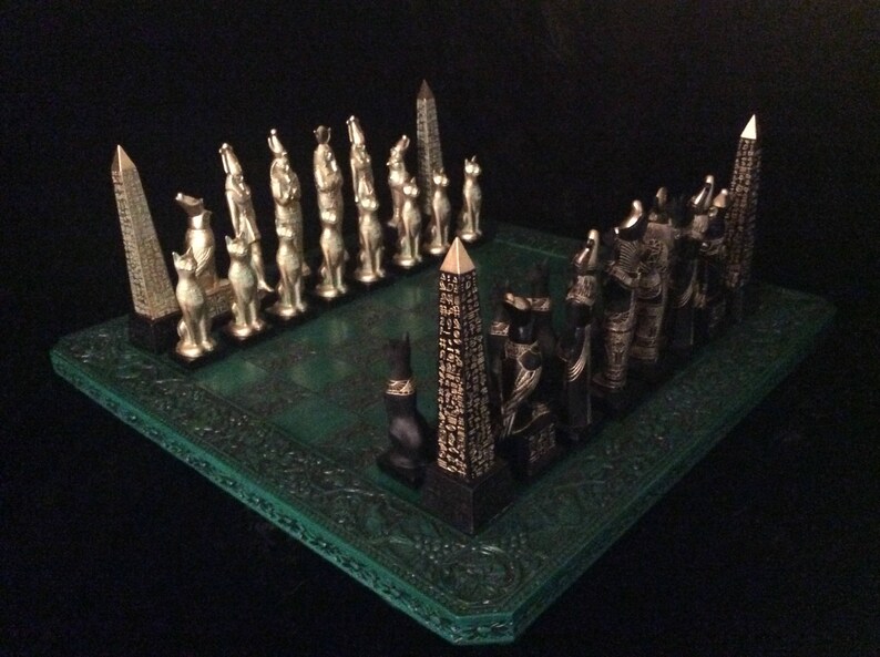 EGYPTIAN CHESS SET 7.5 King with Obelisk, Ebony & Gold look, Made 2 Order Only. No Stock. Check delivery date. Contact me 4 more info. image 2