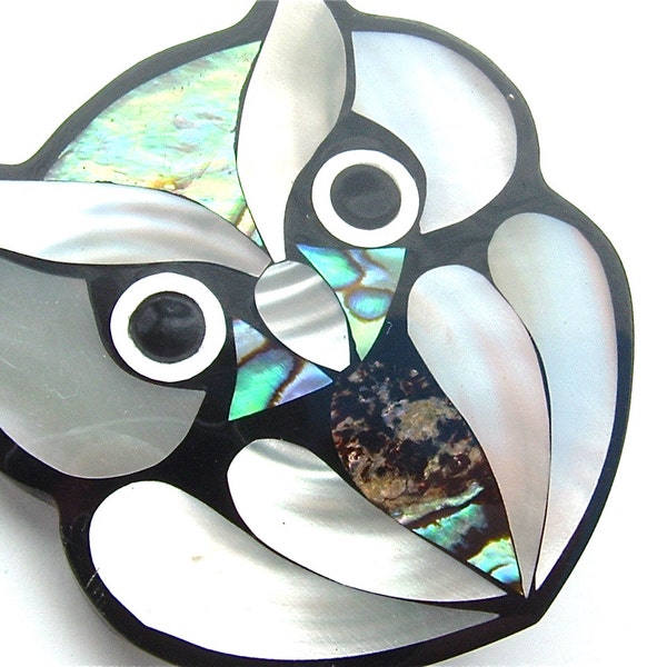 Spilla, madre Vintage delle perle Abalone Bird gufo Pin Hawaii, noi spedizione gratuita