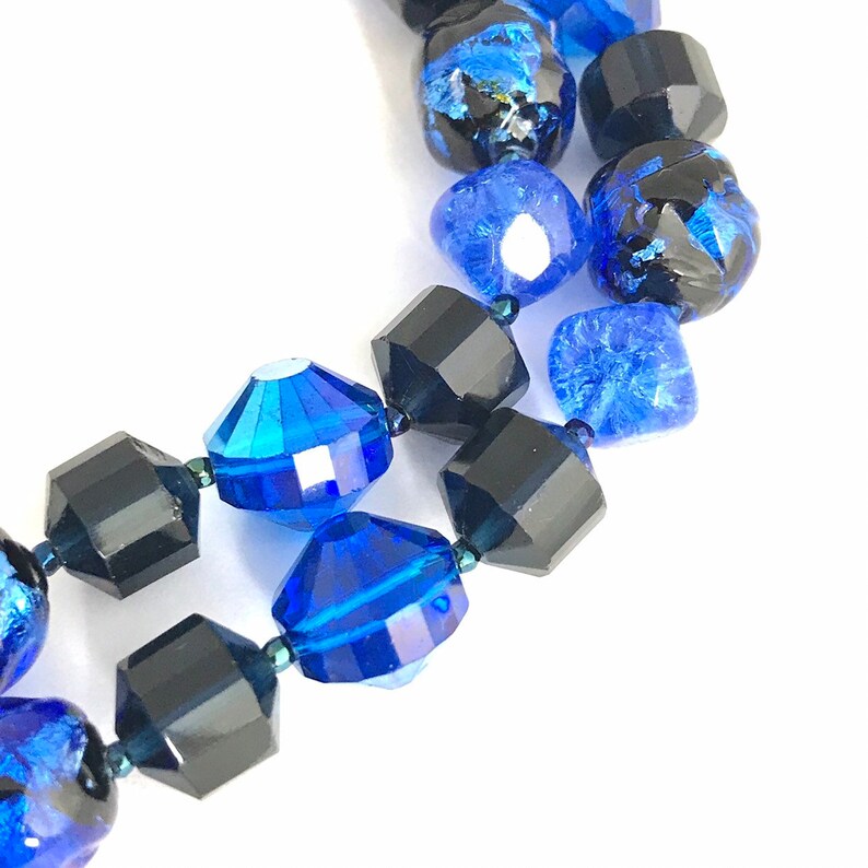CASTLECLIFF Vintage Necklace Designer Glass Bead Blue Black Etsy