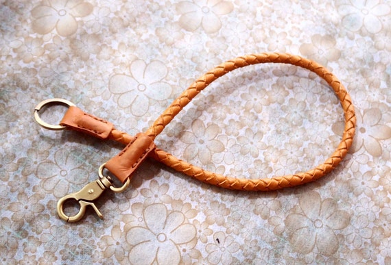 Leather Lanyard Key Ring Orange Braid - Leather Lanyard Wallet Chain Leather Lanyard Key Ring Orange Braid - Leather Lanyard Wallet Chain