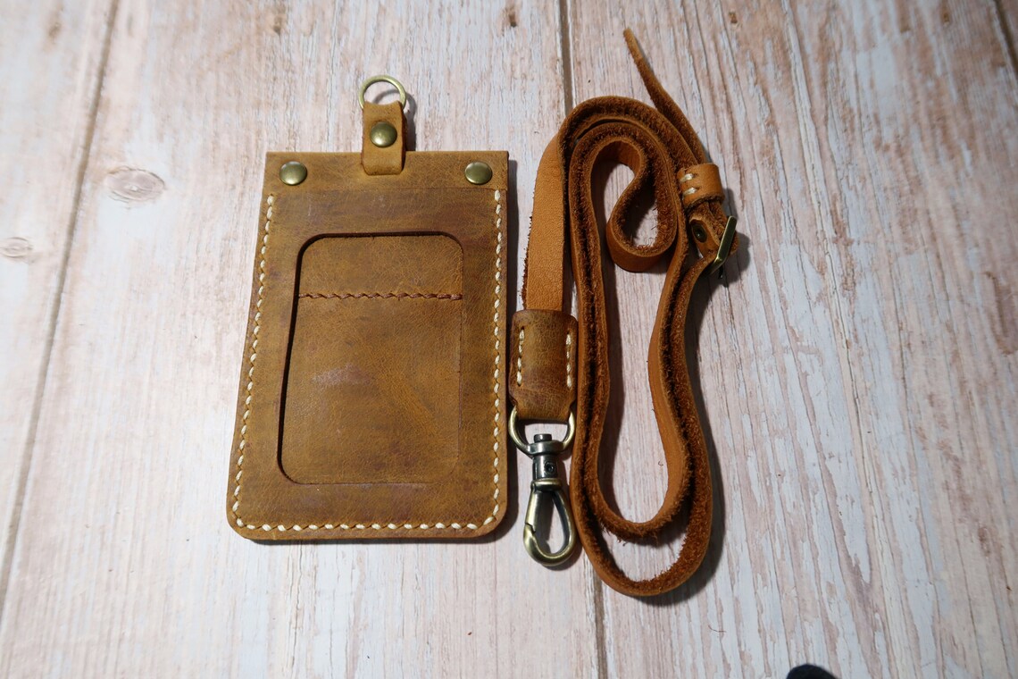 Personalised Leather Badge Holder Distress Leather Credit Etsy